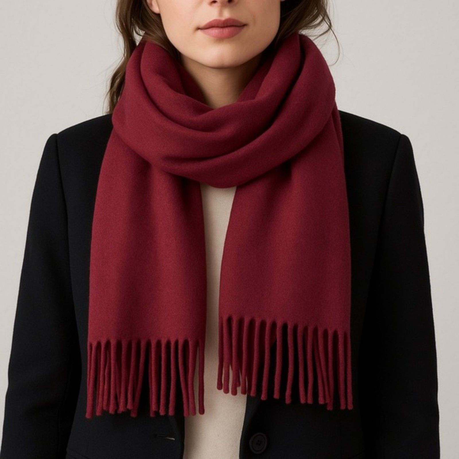 Liz Claiborne Wrap Burgundy Pashmina With Fringe Soft Shawl Scarf Winter New